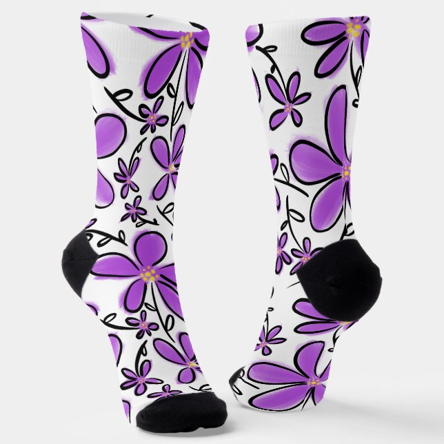 Chaussette Joli motif de fleurs violettes (Angulaire)