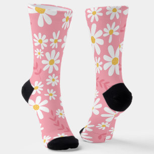 Chaussette Joli motif floral sans couture de marguerite rose 