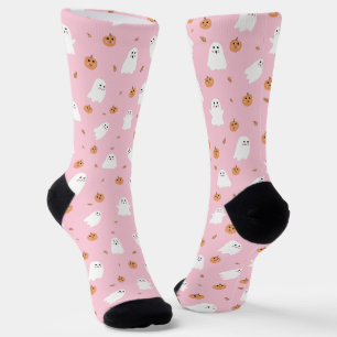 Chaussette Joli motif Halloween rose Fantôme et Citrouille