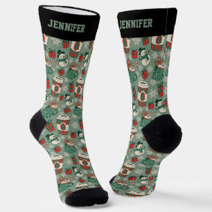 Chaussette Joli Noël Café Motif Noël Noël Fêtes d'hiver