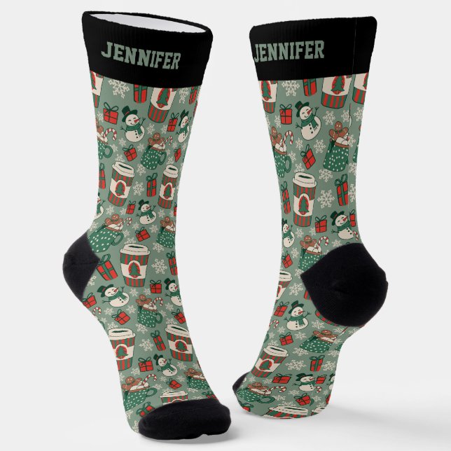 Chaussette Joli Noël Café Motif Noël Noël Fêtes d'hiver (Angulaire)