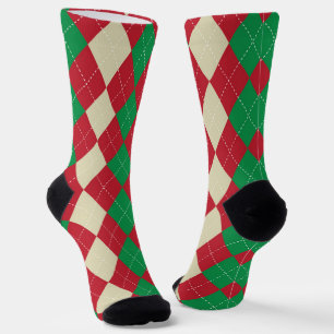 Chaussette Joli Noël Rouge Vert et Beige Plaid Motif
