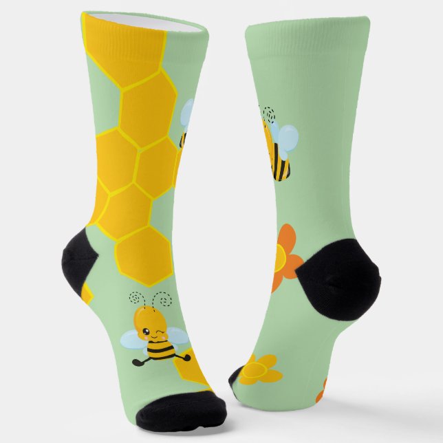 Chaussette Jolie abeille à miel avec des fleurs  (Angulaire)