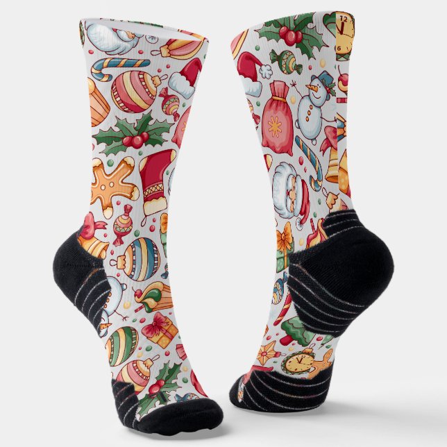 Chaussette Jolie aquarelle rustique Ornements Noël cadeau gri (Angulaire)