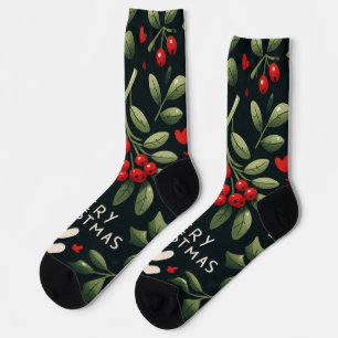 Chaussette Jolie branche de gui de Noël au coin du feu