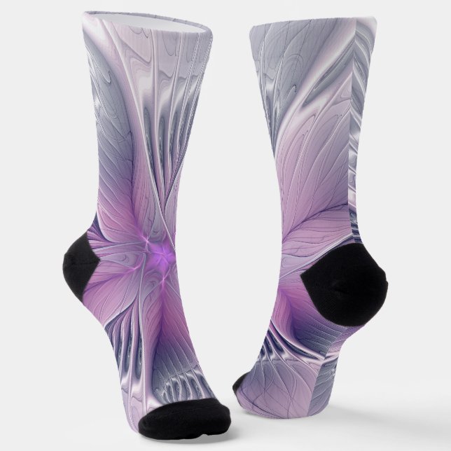 Chaussette Jolie fleur rose abstraite moderne art fractal (Angulaire)