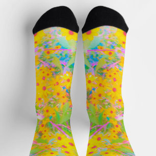 Chaussette Jolie Fleurs Jaunes et Rouges avec Turquoise