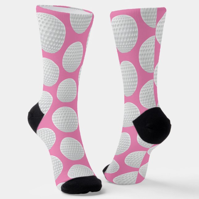 Chaussette Jolie impression de balle de golf rose et blanc  (Angulaire)