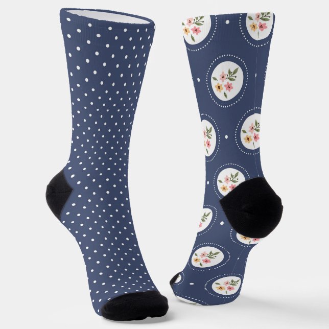 Chaussette Jolie Marine Mix Spots Et Floral Odd (Angulaire)