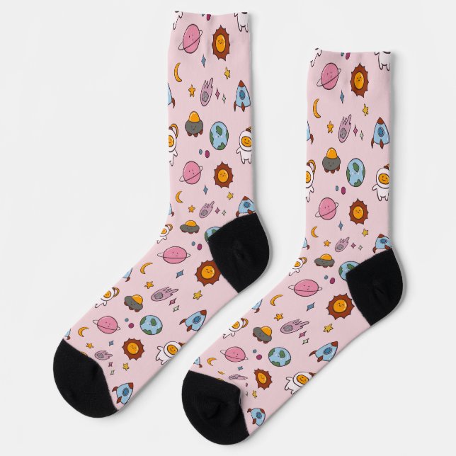 Chaussette Jolie petite planète dessinée à la main (Gauche)