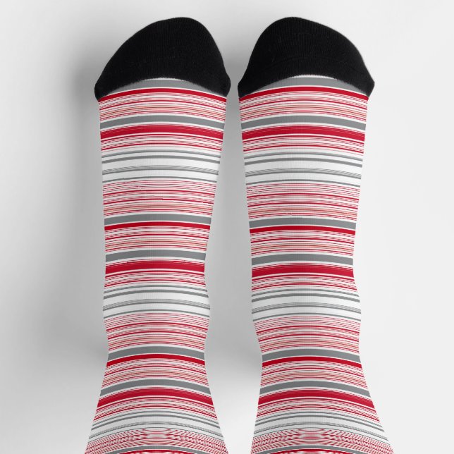 Chaussette Jolies rayures grises rouges (Haut)