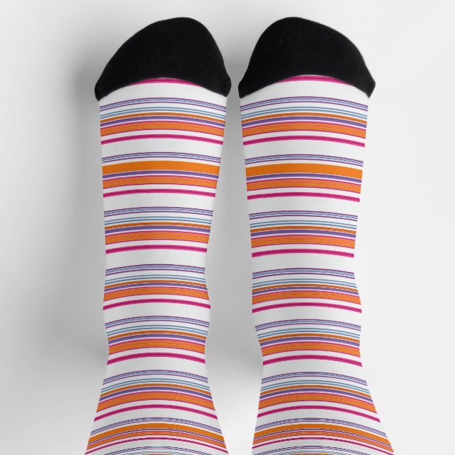 Chaussette Jolies rayures rose orange (Haut)