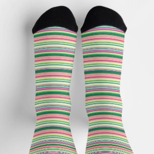 Chaussette Jolies rayures roses vertes