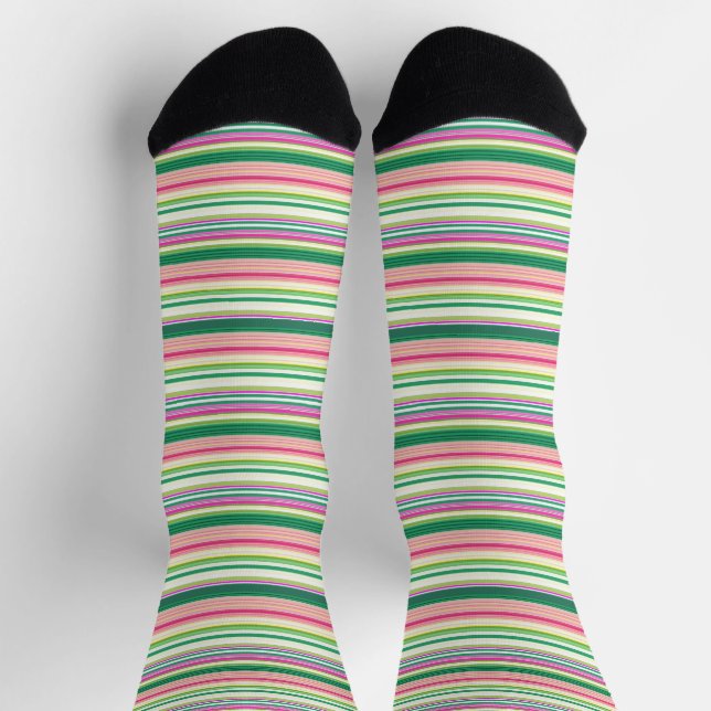 Chaussette Jolies rayures roses vertes (Haut)