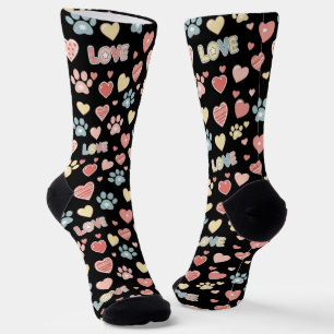 Chaussette Jolis motifs de pattes et de cœurs pastel "AMOUR" 