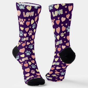 Chaussette Jolis motifs de pattes et de cœurs pastel "AMOUR"