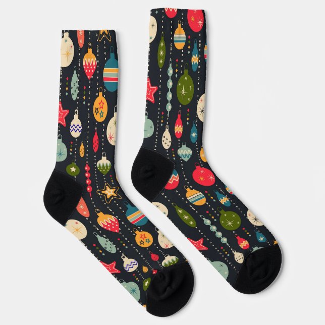 Chaussette Jouets de sapin de Noël rétro sur fond noir (Droite)