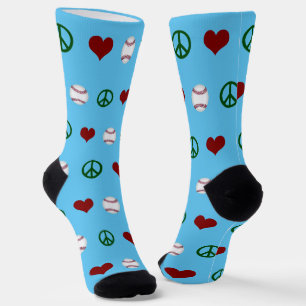 Chaussette Joueur de baseball Peace Love Blue