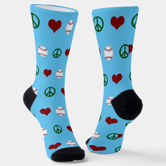 Chaussette Joueur de baseball Peace Love Blue (Angulaire)