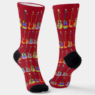 Chaussette Joueur de guitare Noël rouge
