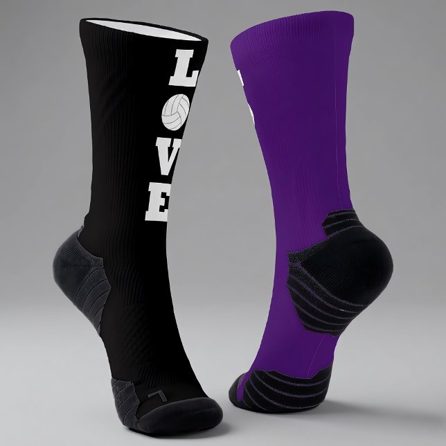 Chaussette Joueur de volley-ball LOVE personnalisable aux cou (LOVE volleyball socks with custom colors. Great for volleyball players and teams!)