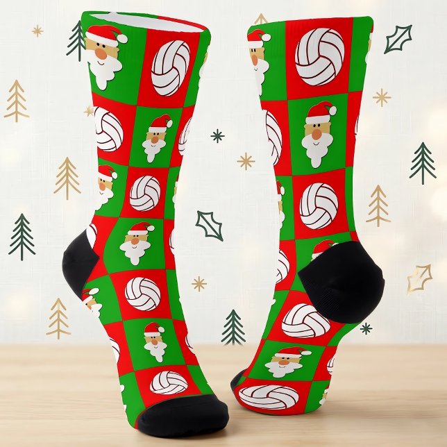 Chaussette Joueur de volley-ball Père Noël Noël Motif (Cute Christmas socks for volleyball players, coaches, teams and fans.)