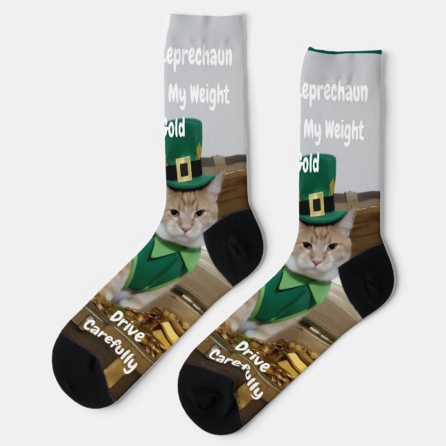Chaussette Jour de la Saint-Patrick Trèfle Chat Humour (Gauche)