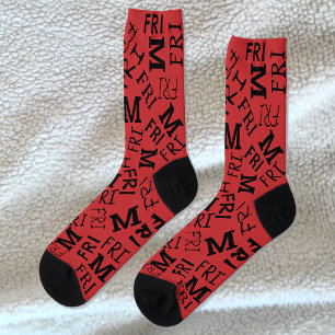 Chaussette Jour Monogramme De La Semaine Vendredi Rouge Et No