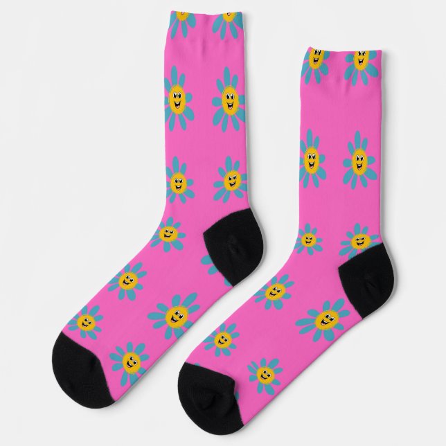 Chaussette Joyeuse fleur souriante sur chaussettes (Gauche)