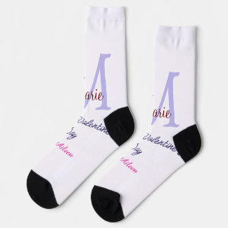 Chaussette Joyeuse Saint-Valentin pastel violet monogramme ro