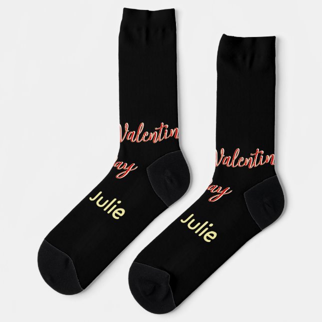 Chaussette Joyeuse Saint-Valentin rouge noir de nom stylé  (Gauche)
