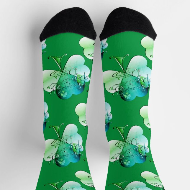 Chaussette Joyeuse St Patrick écrit à la main avec trèfles (Haut)