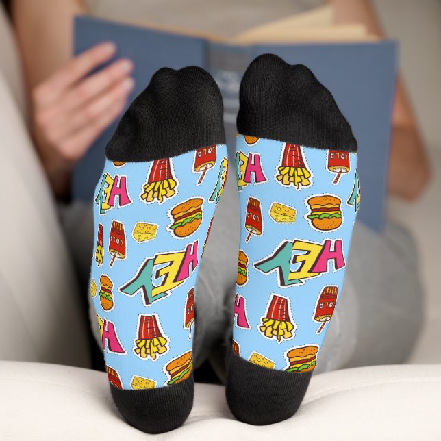 Chaussette Joyeuses couleurs amusant motif Hamburger Blue (Fond)