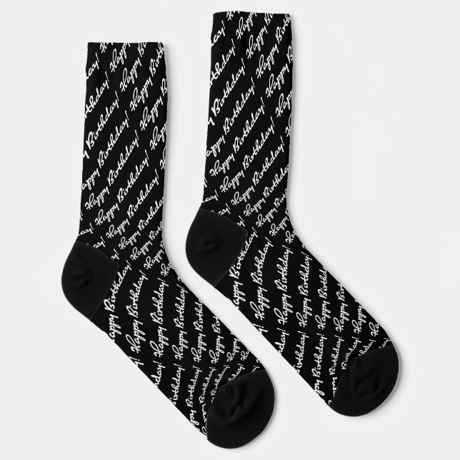 Chaussette Joyeux Anniversaire ! Écriture Blanche sur Fond No (Droite)