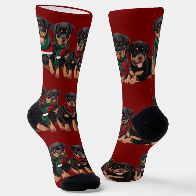 Chaussette Joyeux Chrismutts Rottweiler Chiots portant des éc (Angulaire)