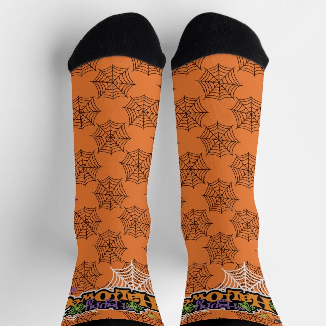Chaussette Joyeux Halloween Orange Black Spiderweb mignonne (Haut)