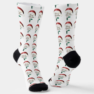 Chaussette Joyeux Noël chapeau de Père Noël Rouge Or Vert Pai