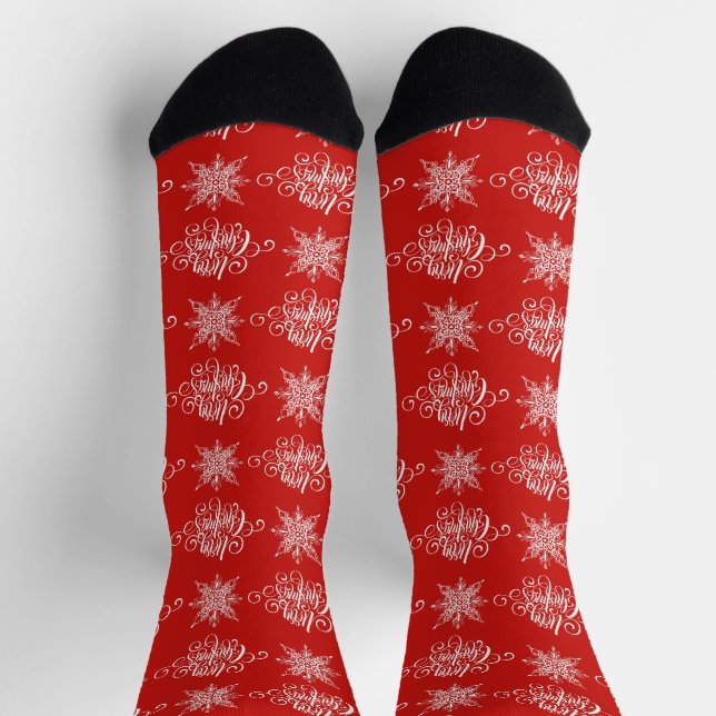 Chaussette Joyeux Noël et flocons de neige (Haut)