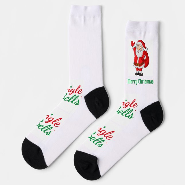 Chaussette Joyeux Noël imprimé Père Noël Premium Crew élégant (Gauche)