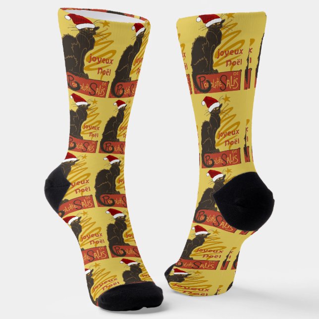 Chaussette Joyeux Noel Le Chat Noir Avec Arbre Doré Stylisé (Angulaire)
