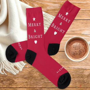 Chaussette Joyeux Noël lumineux personnalisé rouge