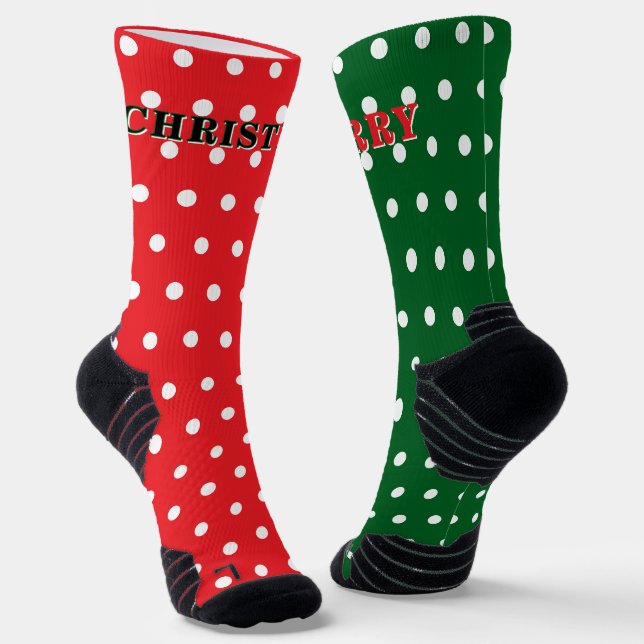 Chaussette Joyeux Noël Rouge Vert Blanc Points Polka (Angulaire)