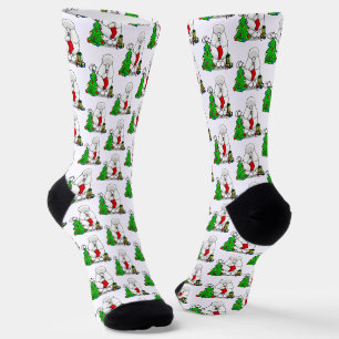 Chaussette Joyeux sapin de Noël 2 caniche (blanc) chien migno