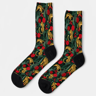 Chaussette Jungle de léopard foncé avec Roses
