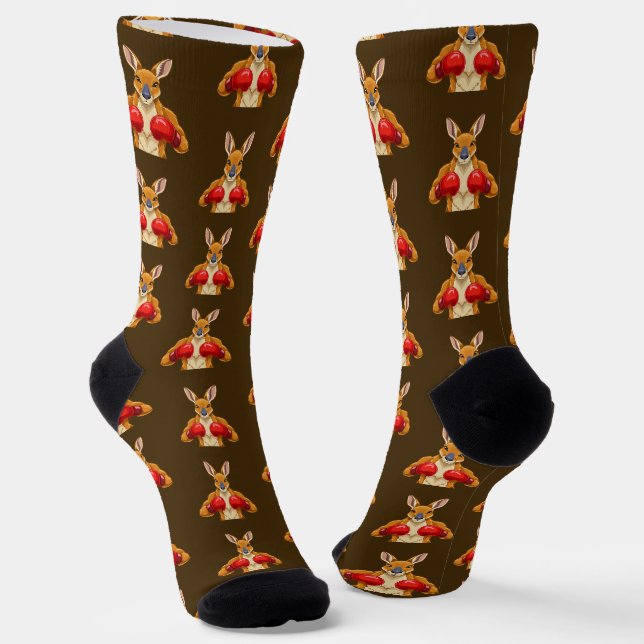 Chaussette Kangourou animé avec des gants de boxe rouges  (Angulaire)