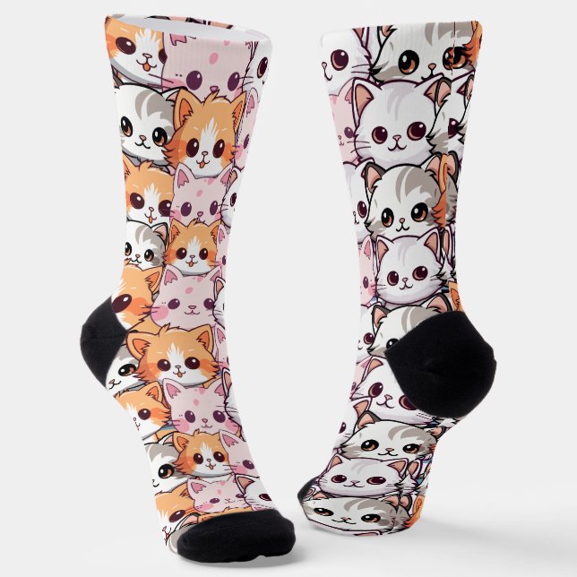 Chaussette Kawaii Chat félin Kitten visage animal de compagni (Angulaire)