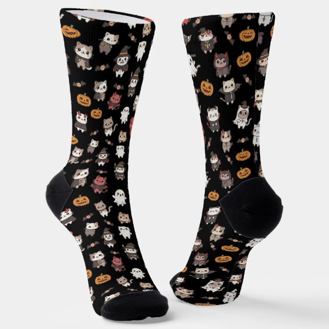 Chaussette Kawaii Chaussettes Motifs pour chats Halloween (Angulaire)