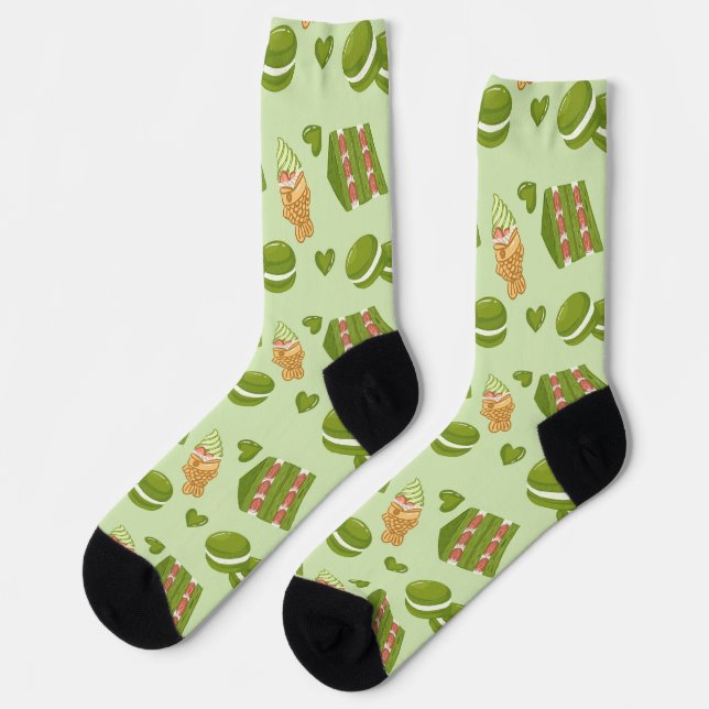 Chaussette  Kawaii Hand-Drawn Matcha Sweets Seamless Pattern (Gauche)