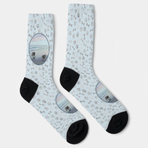 Chaussette Keeshonds au bord de la mer Peinture Chien Art