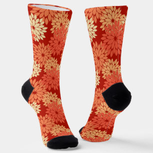 Chaussette Kimono Floral Moderne Impression, Mandarin Orange